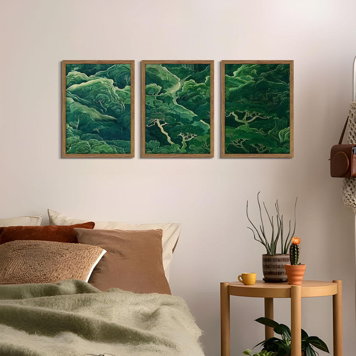 Japanese Nature Forest Wall Art Set of 3 (Green Book Mountain / 24"L x 16"W)