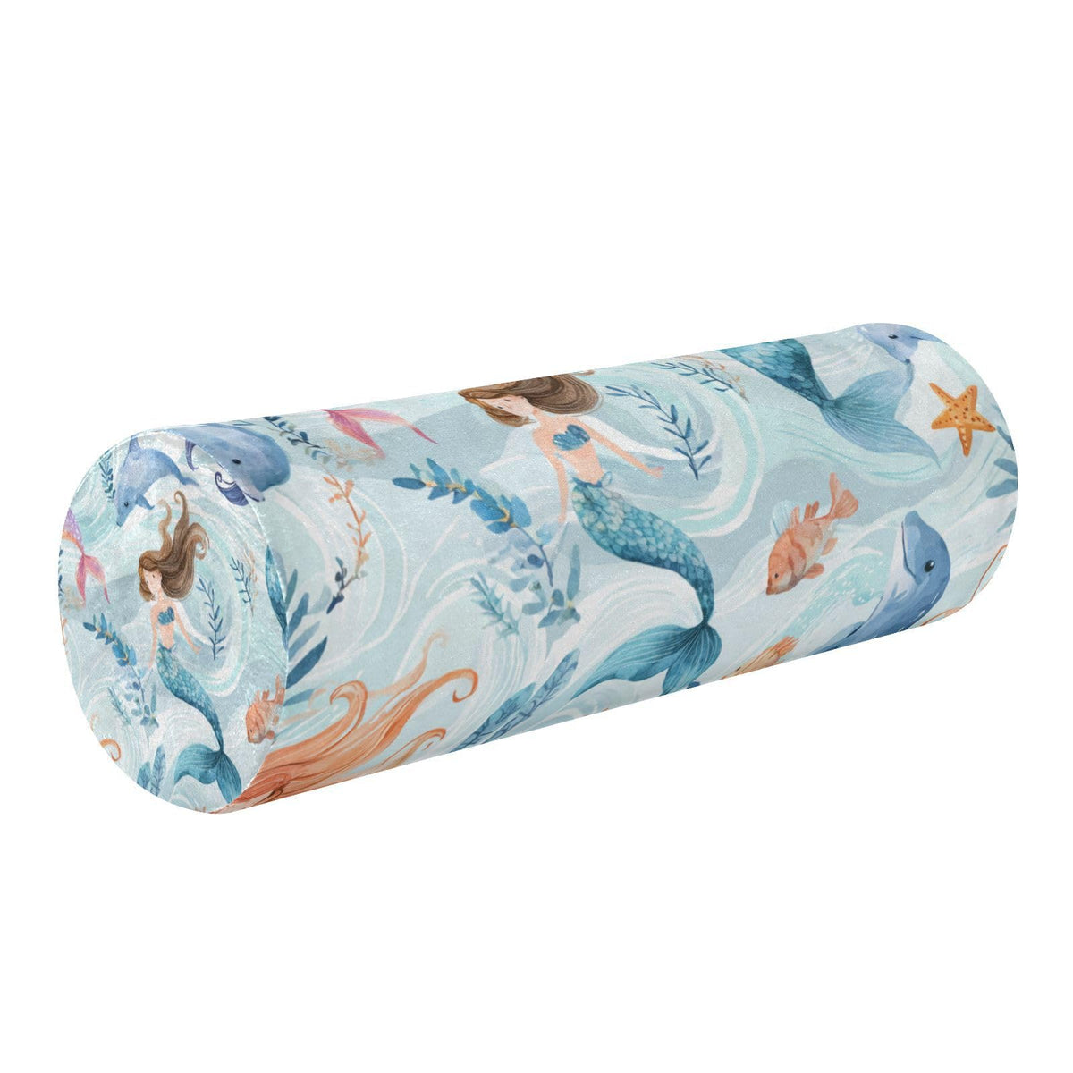 Watercolor Mermaid Dolphin Blue Neck Roll Pillow Bolster Round Health Memory Foam Long Cervical Cylinder Pillows with Removable Washable Cover for Body Bed Legs Back Yoga (Watercolor Mermaid Dolphin Blue)