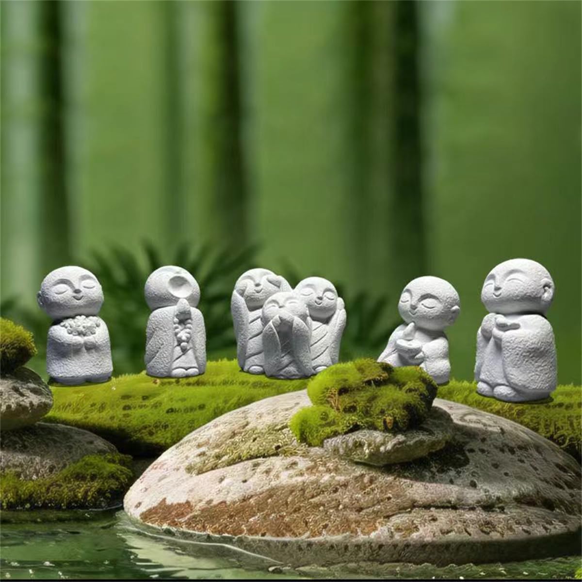 Japanese Monk Statue Praying Zen Sandstone Mini Buddha Statues Asian Garden Sculptures for Wealth Good Luck Feng Shui Home Decor (J)