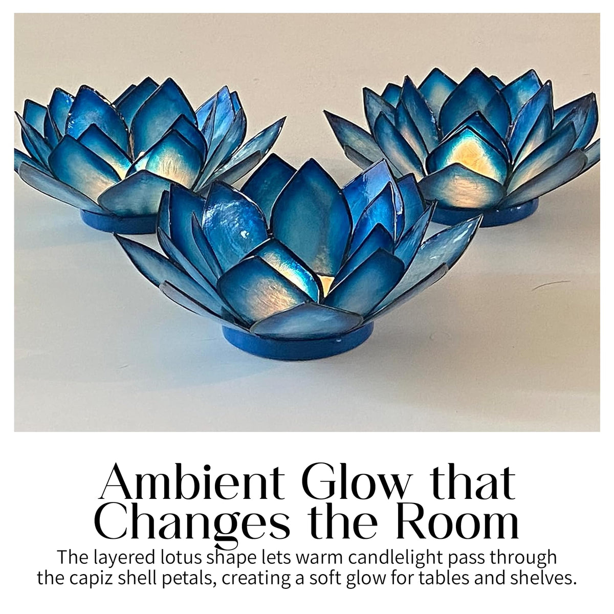 Capiz Shell Lotus Flower Decor Tealight Candle Holder for Serene Ambiance (Blue Lagoon / Regular)