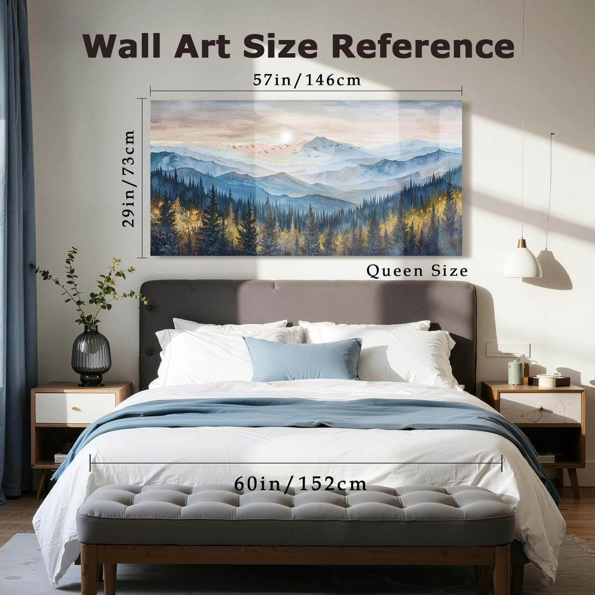 Blue Mountain Forest Wall Art Modern Landscape Picture Extra Large (Blue Ridge Mountains / 57"L x 29"W)