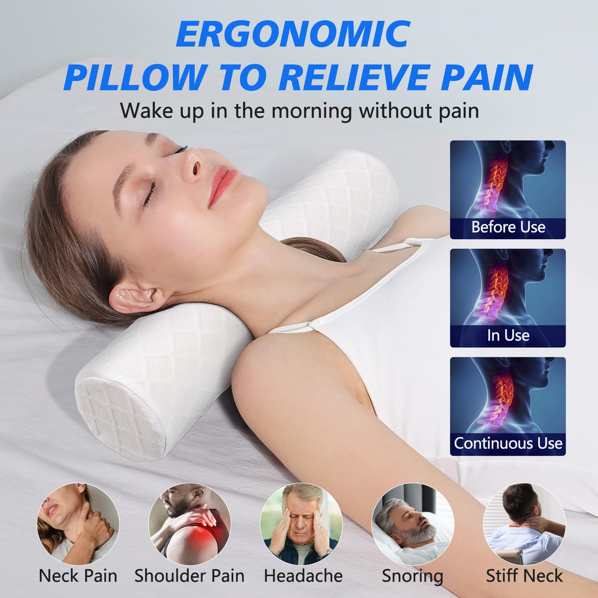 Cervical Roll Pillow (White / Medium - 3.9" H)