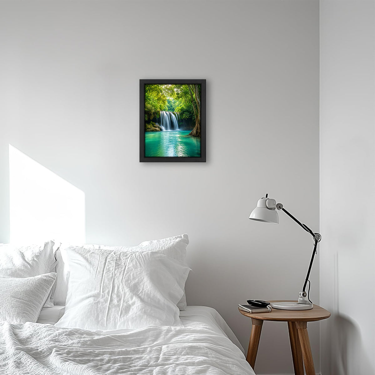 Forest Waterfall Decor Wall Art (Wall Art Framed 30 / 20"L x 16"W)