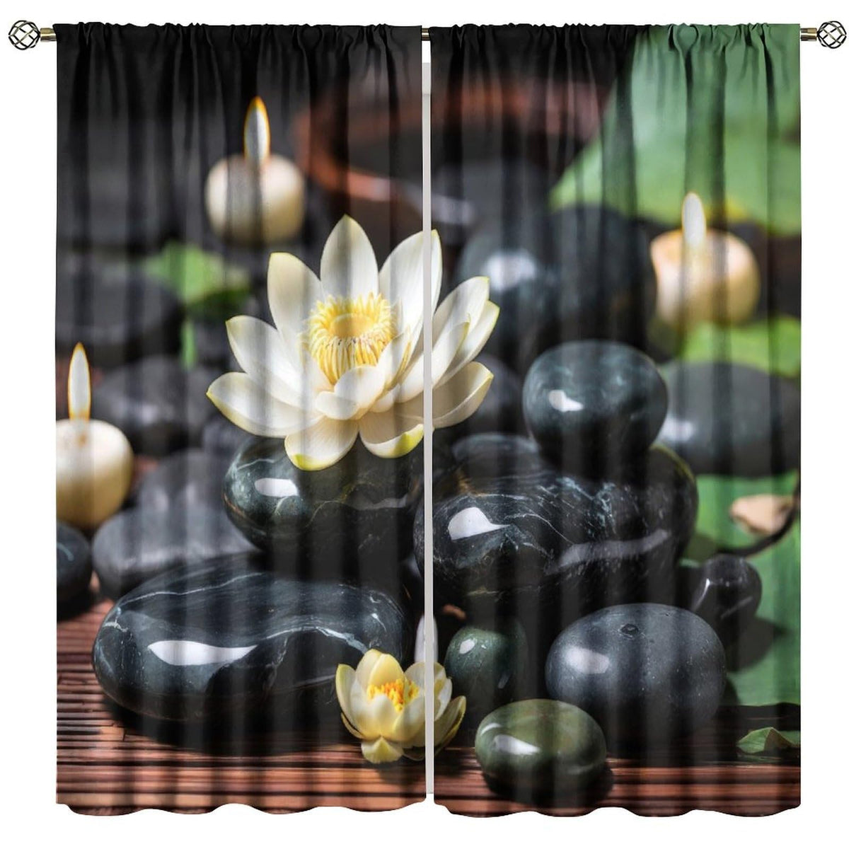 Zen Lotus Blackout Curtains for Bedroom (42"W x 84"L (Pack of 2) / Style-7)