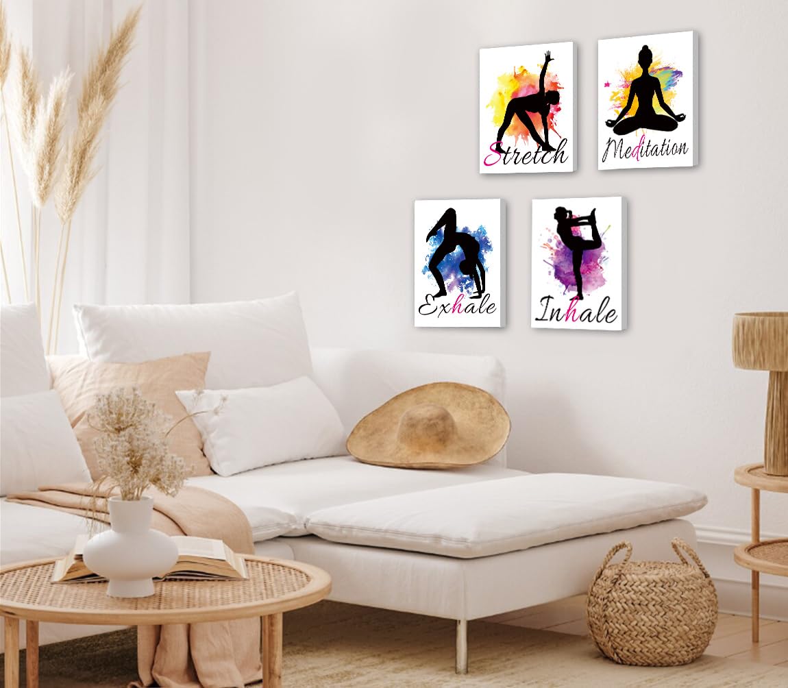 Set of 4 Yoga wall art print posters (Framed -8X10in Watercolor Yoga Poster)