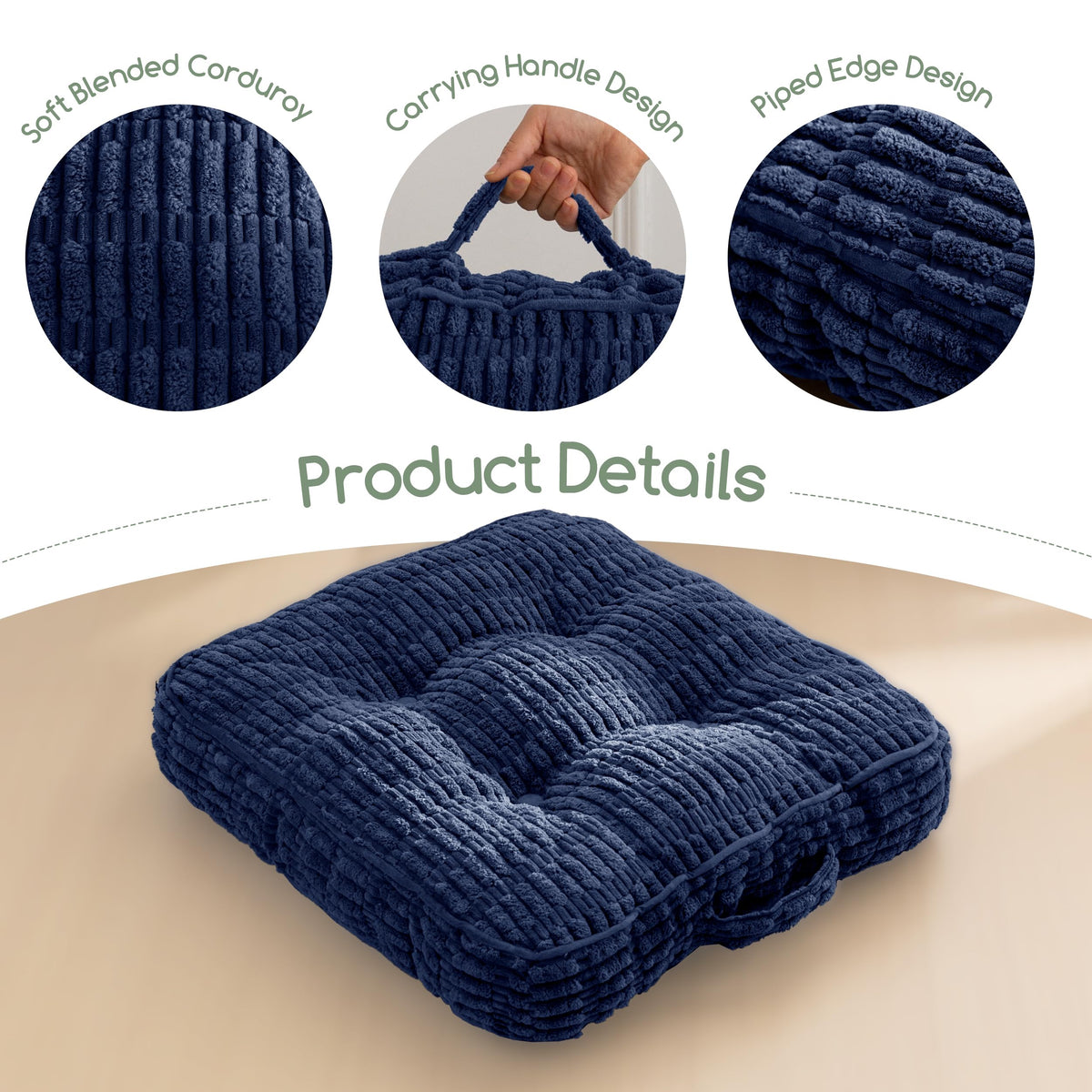 Floor Pillow Cushion for Adults (Square Navy / 4" Thick(Pack of 1))