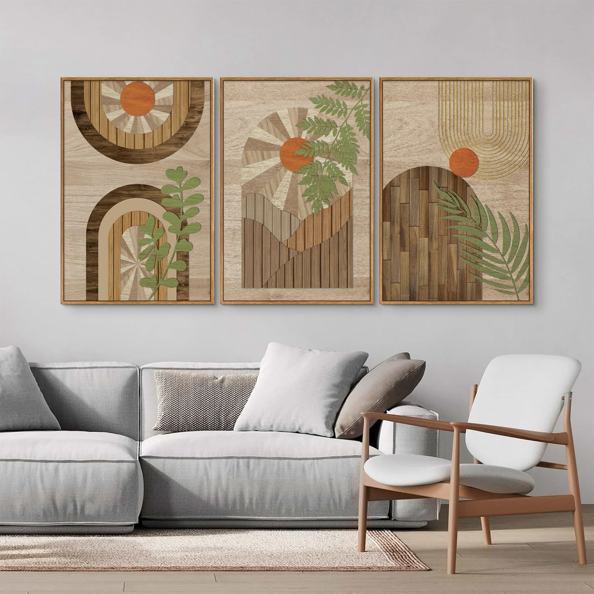Mid Century Modern Framed Canvas Wall Art Set (Boho Geometric Arch / 16"x24")