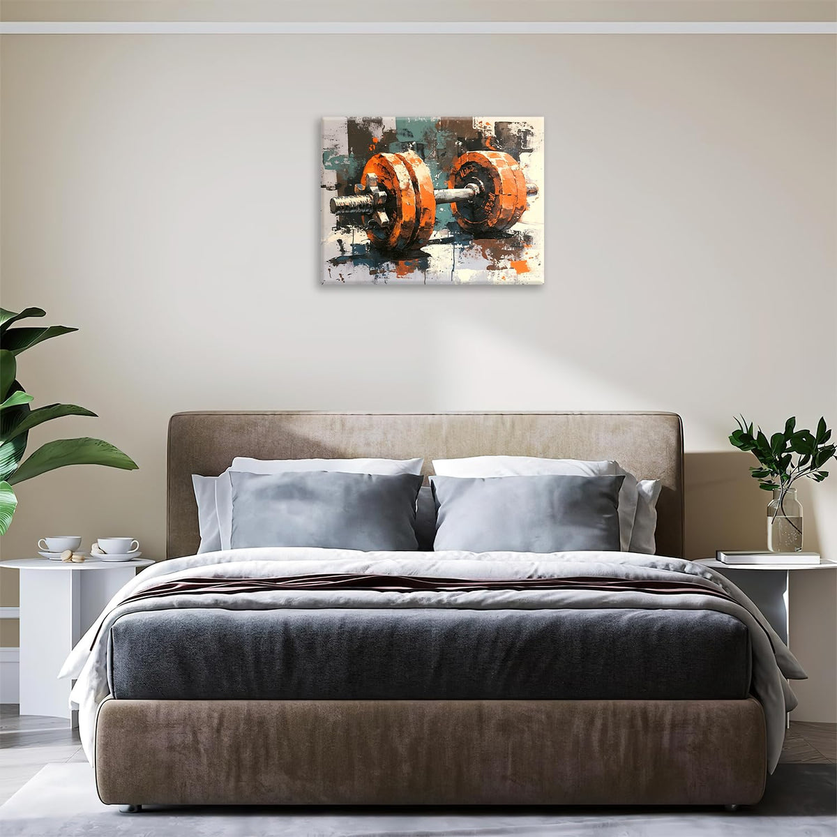 Dumbbell Canvas Wall Art Fitness Print Painting Framed ArtWork 16"x20" (Dumbbell / 20"L x 16"W)