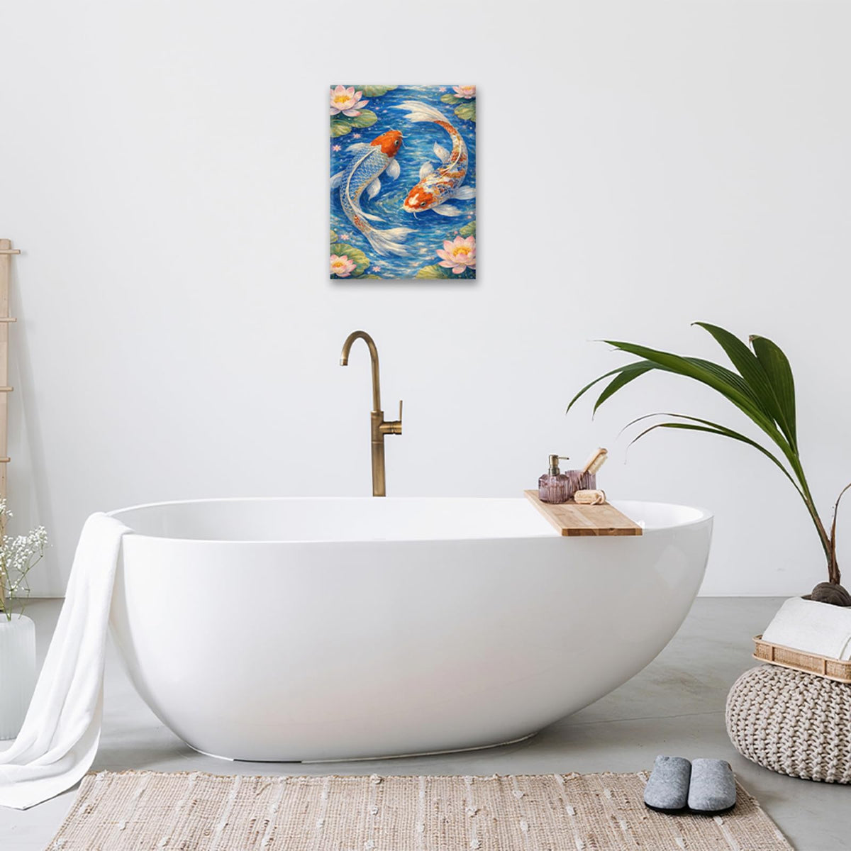 Japanese Koi Fish Wall Art Oriental Lotus Pond Wall Decor Asian Artwork Canvas Painting Pictures for Bathroom Bedroom Living Room 16"x20" (Japanese Koi / 20"L x 16"W)