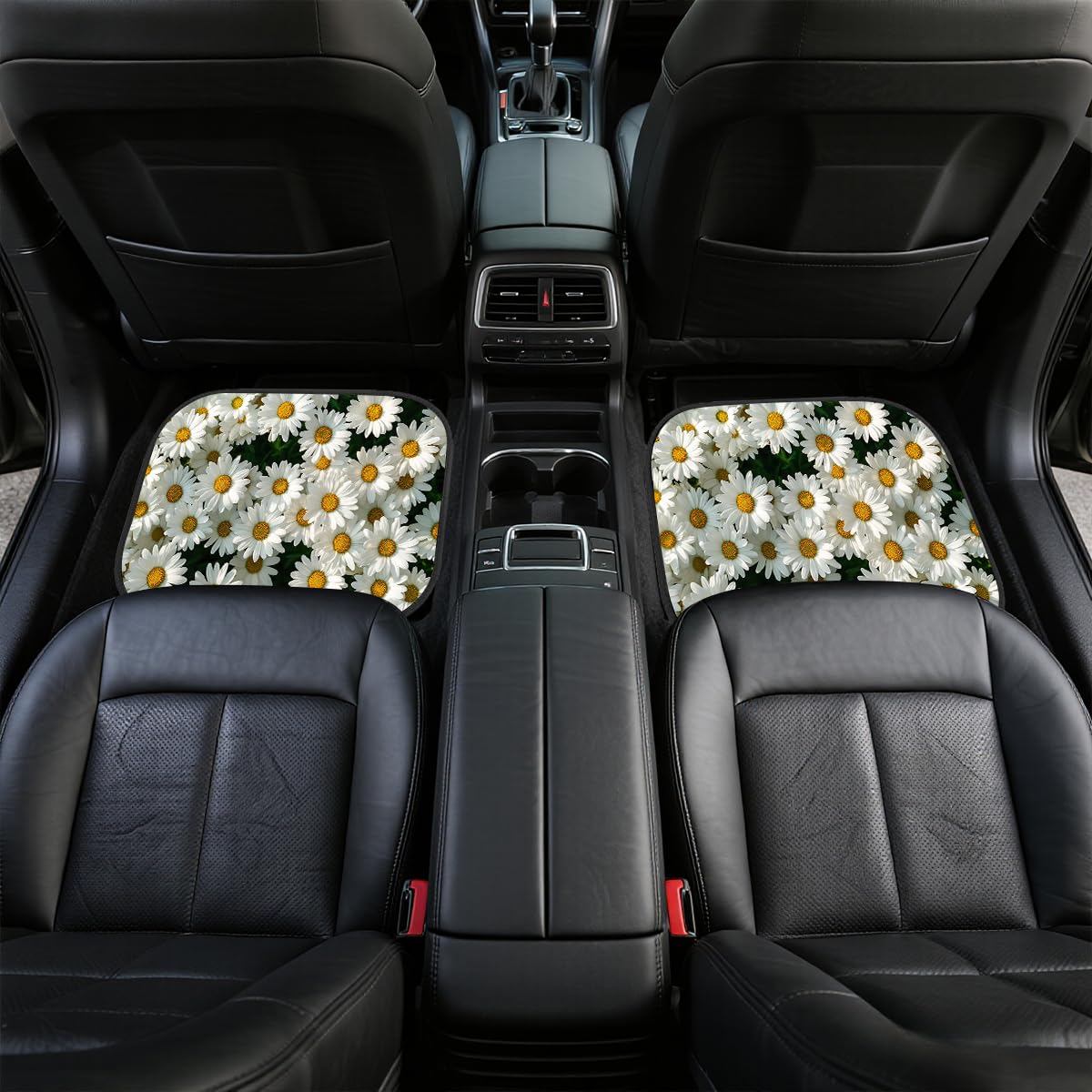 Daisy Car Floor Mats Set of 4 White Yellow Simple Background Fresh Carpet Front Rear Carpets Mat Non (26.8"L x 17.3"W x 0.4"Th / Daisy)