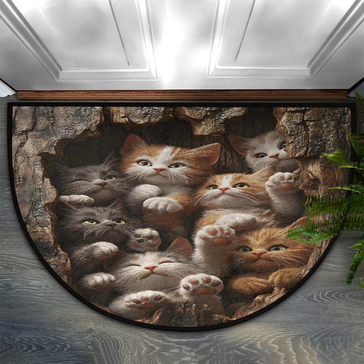 Cute Male Cats Half Round Door Mat Non Slip Washable Semi Circle Area Rug Absorbent Soft Half Moon Rug Floor Mat for Indoor Outdoor Kitchen Bathroom Patio Front Door Mat Decor (Z15)