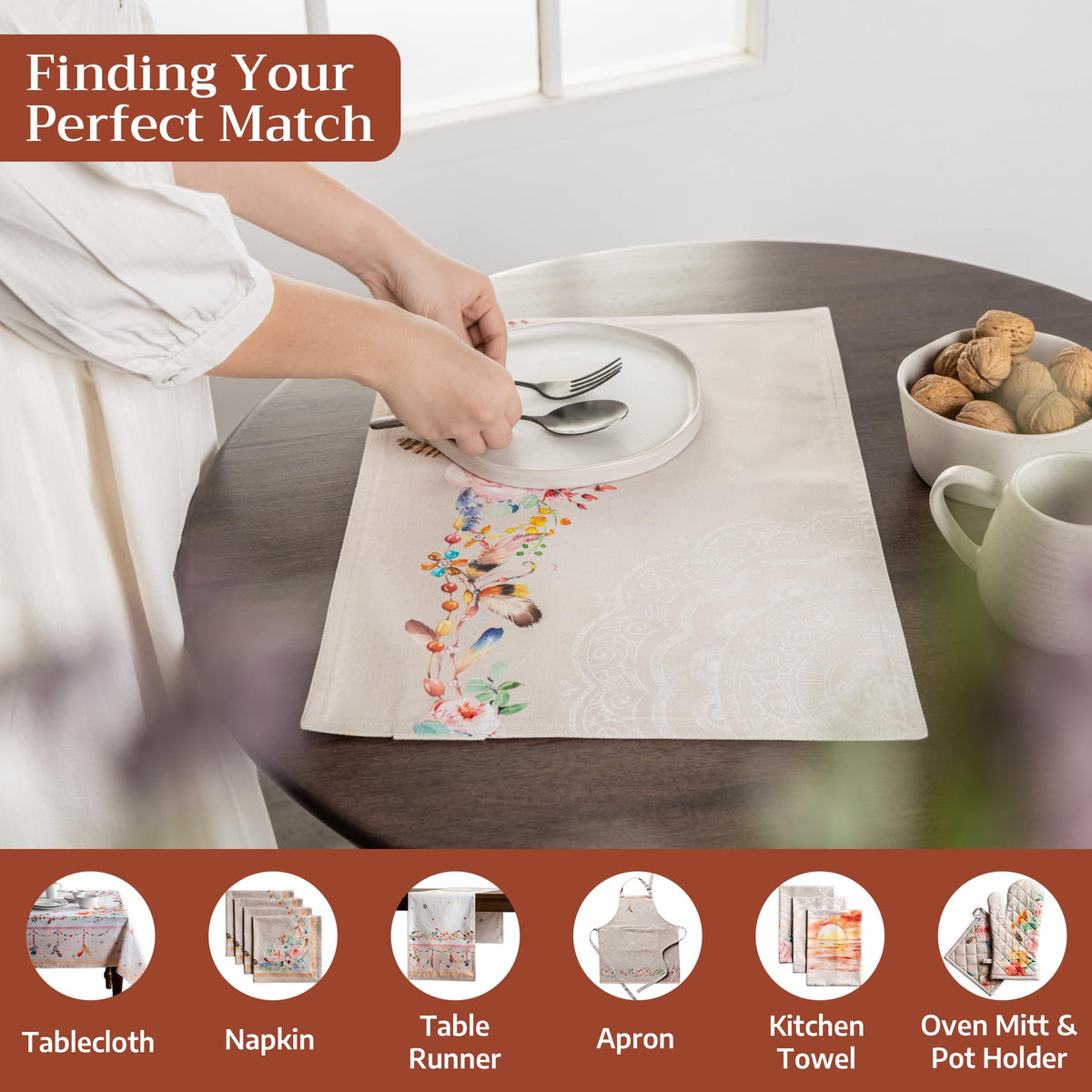 Placemats Set of 4 Reusable 100% Cotton (134 - Ibiza - Beige / 13" X 19" (Pack of 4))