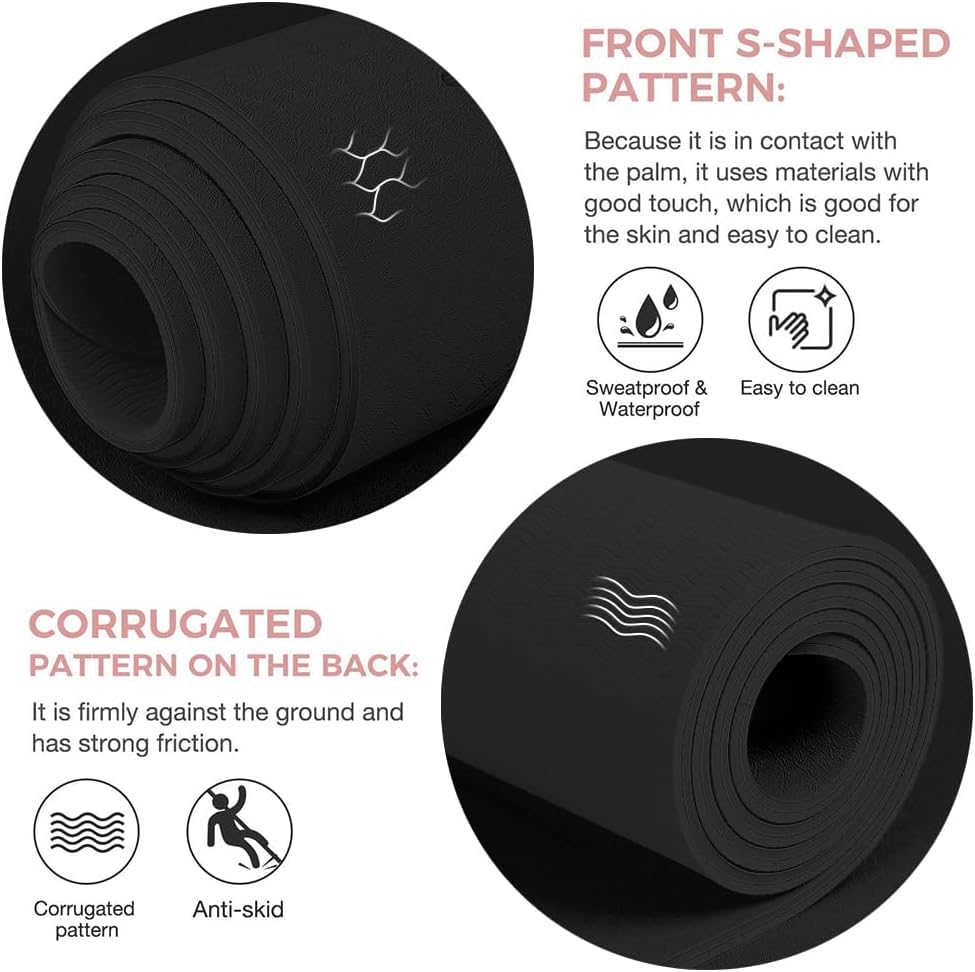 Yoga Mat Non Slip (Black / 0.24*32*72 Inches)