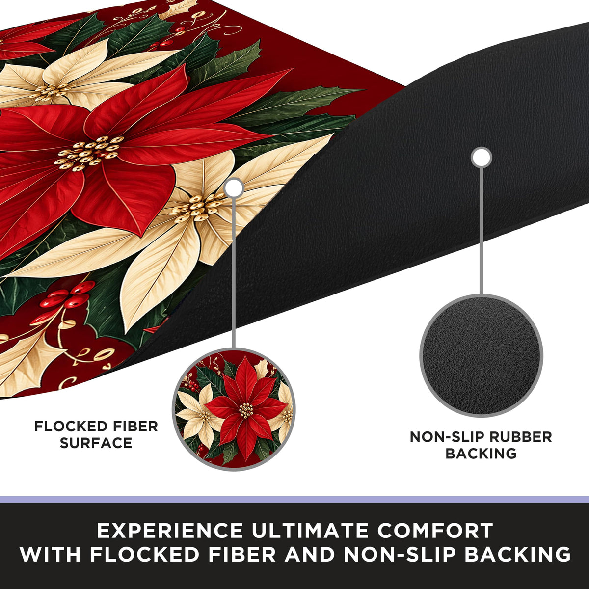 Christmas Poinsettia Half Round Doormat 35.4 x 23.6 Inch (Red Poinsettia / 1'11" x 2'11" (Semicircular))