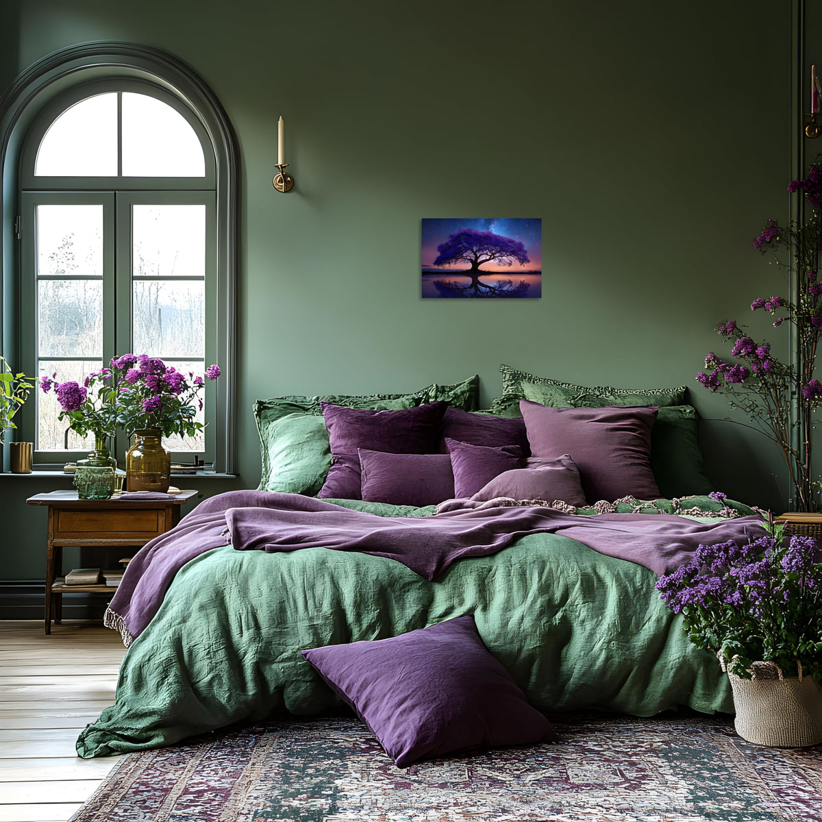 1 Panel Purple Wall Art Purple Pictures Wall Decor Abstract Nature Tree Landscape Picture Starry Night Forest Scenery Canvas Paintings Bedroom Office Home Decor Ready to Hang 24x36 Inches (36"L x 24"W / Purple Tree)