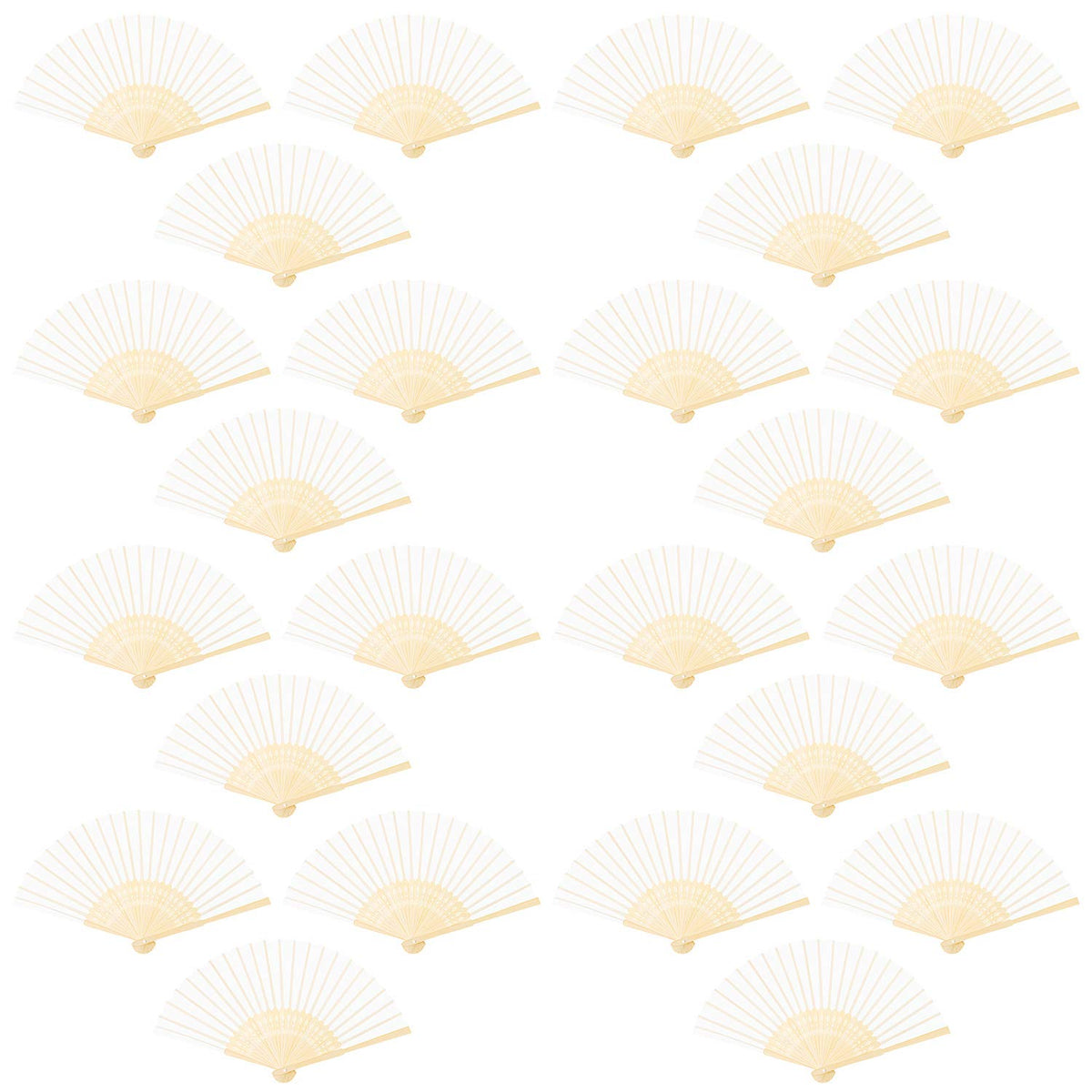 24 Pcs White Handheld Fans Silk Folding Fan (White)