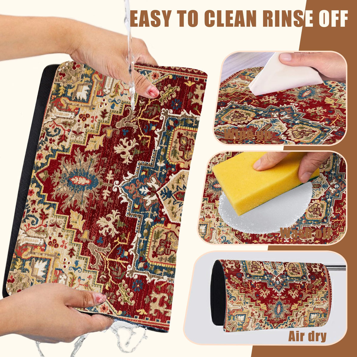 Boho Dish Drying Mat Persian Tribal Coffee Bar Mat for Countertop Absorbent Rubber Backed Hide Stain Dish Drainer Rack Pad Espresso Machine Coffee Pot Dining Room Decoration 15.7 x 23.6 Inch (15.7" x 23.6")
