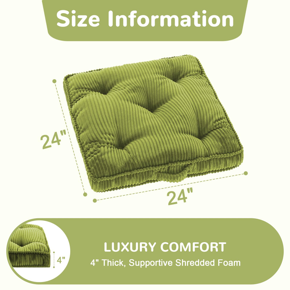 Floor Pillow Set of 2 (Light Green / 24x24x4 inch)