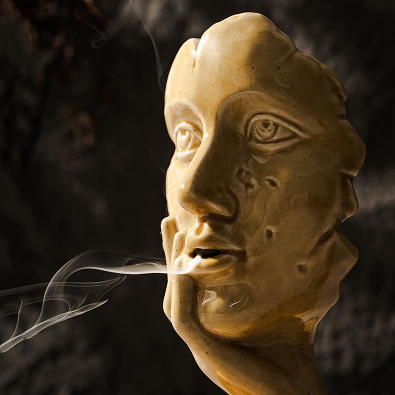 Fall Yellow Women Face Backflow Incense Burner Holder for Sticks Cones (Yellow Face)