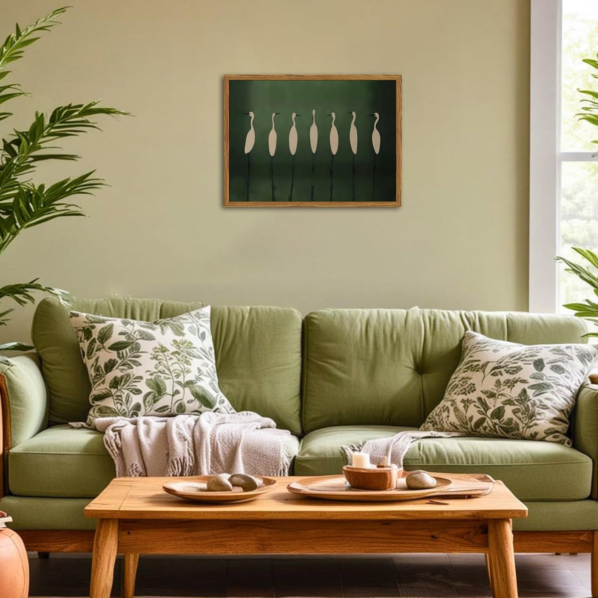 Framed Japanese Cranes Wall Art (Flying Cranes / 16"L x 12"W)
