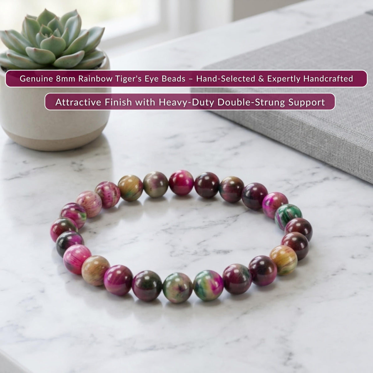 Rainbow Tiger's Eye Bracelet 8mm Beaded Bracelet (Rainbow Tiger's Eye / Large)
