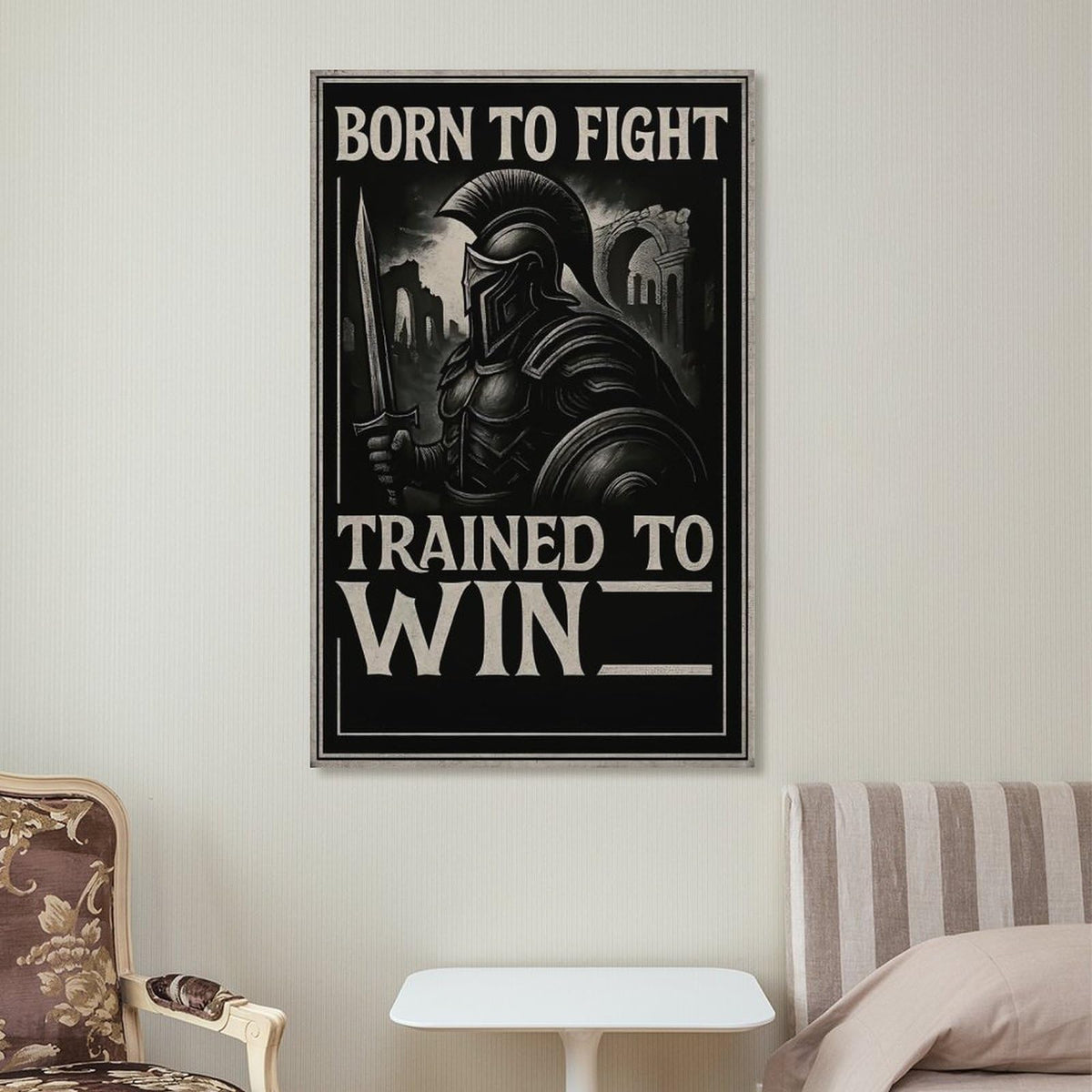 Born to Fight Trained to Win Spartan Warrior Motivational Poster Canvas Printing Wall Art Prints Wall Decor Posters Vintage Black White Gym Office Living Room Bedroom 16x24inch (style-37 / 16x24inch(40x60cm) Unframe)