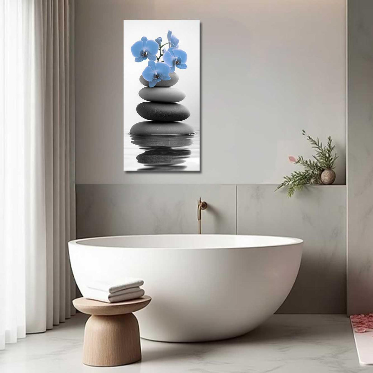 Black and White Bathroom Pictures Zen Wall Art Stone Orchid on Water Poster Prints Floral Relax Grey Canvas Paintings Office Decor Framed (Teal / 24L" x 12W")