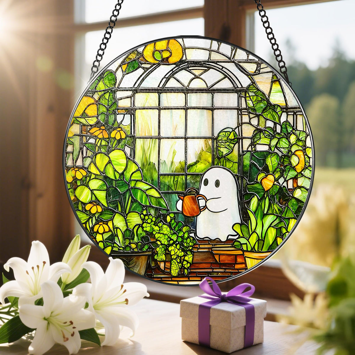 8'' Halloween Ghost Greenhouse Sun Catcher Ornament (Ghost)