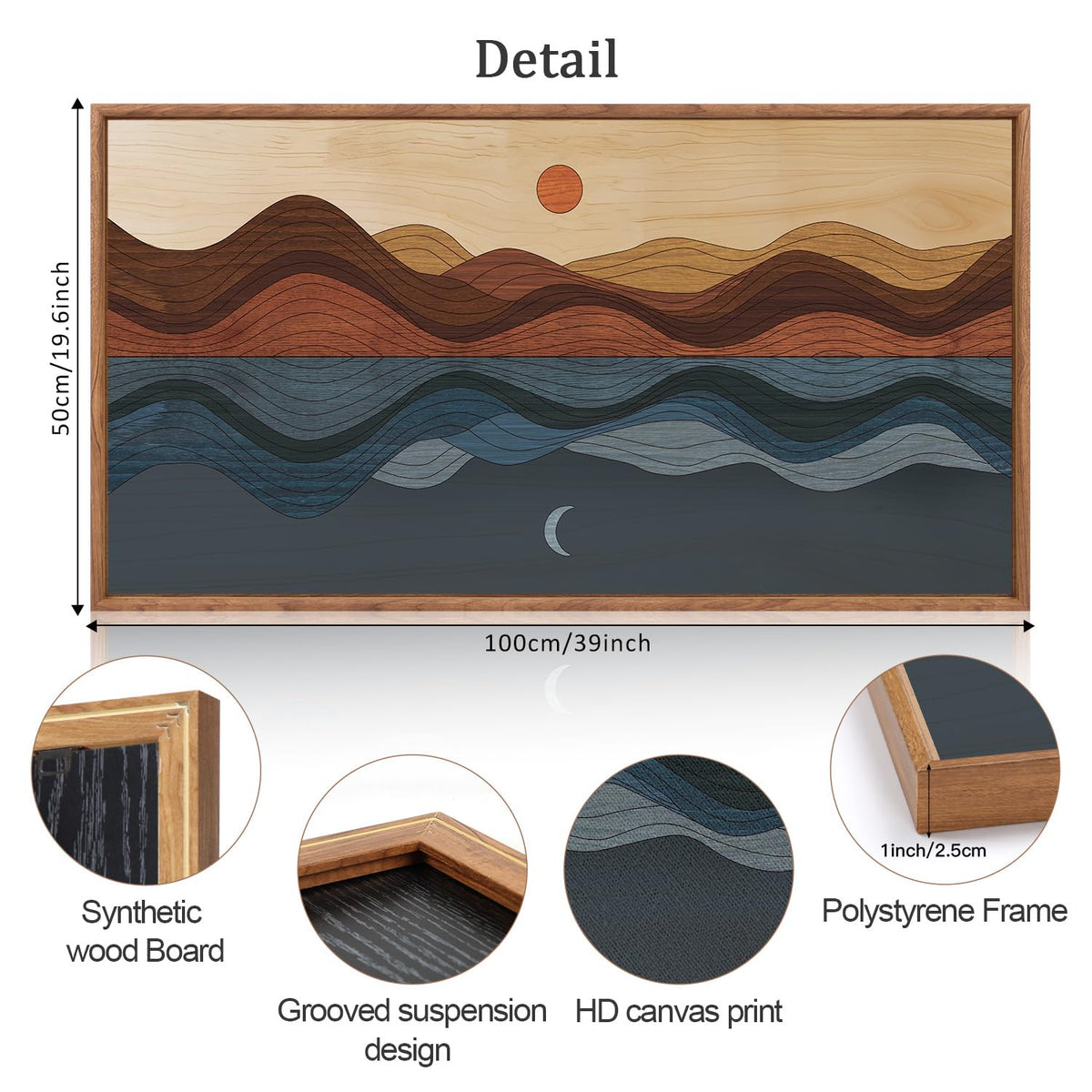 Framed Canvas Wall Art for Bedroom (Moon and Sun / 40"L x 20"W)