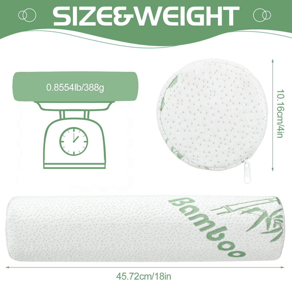 1 Pcs Memory Foam Roll Pillow Neck Bolster Cylinder Pillow (18 x 4 Inches)