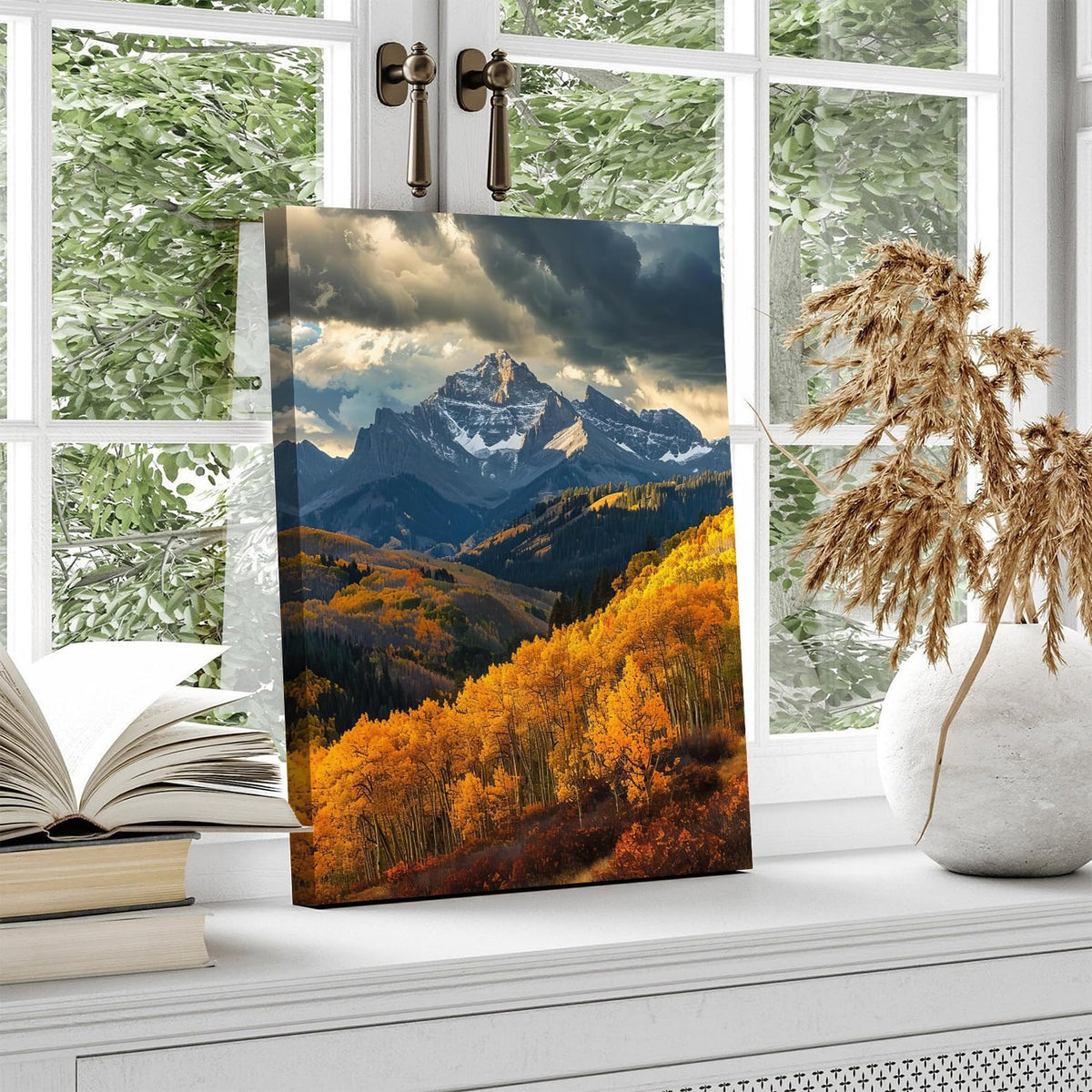 Mountain Wall Art for Living Room Autumn Forest Wall Art Nature Trees Pictures Wall Decor National Park Posters Orange Foggy Mountains Painting Woodland Artwork for Office Home Decorations 12x16" (16"L x 12"W / Fall Forest)