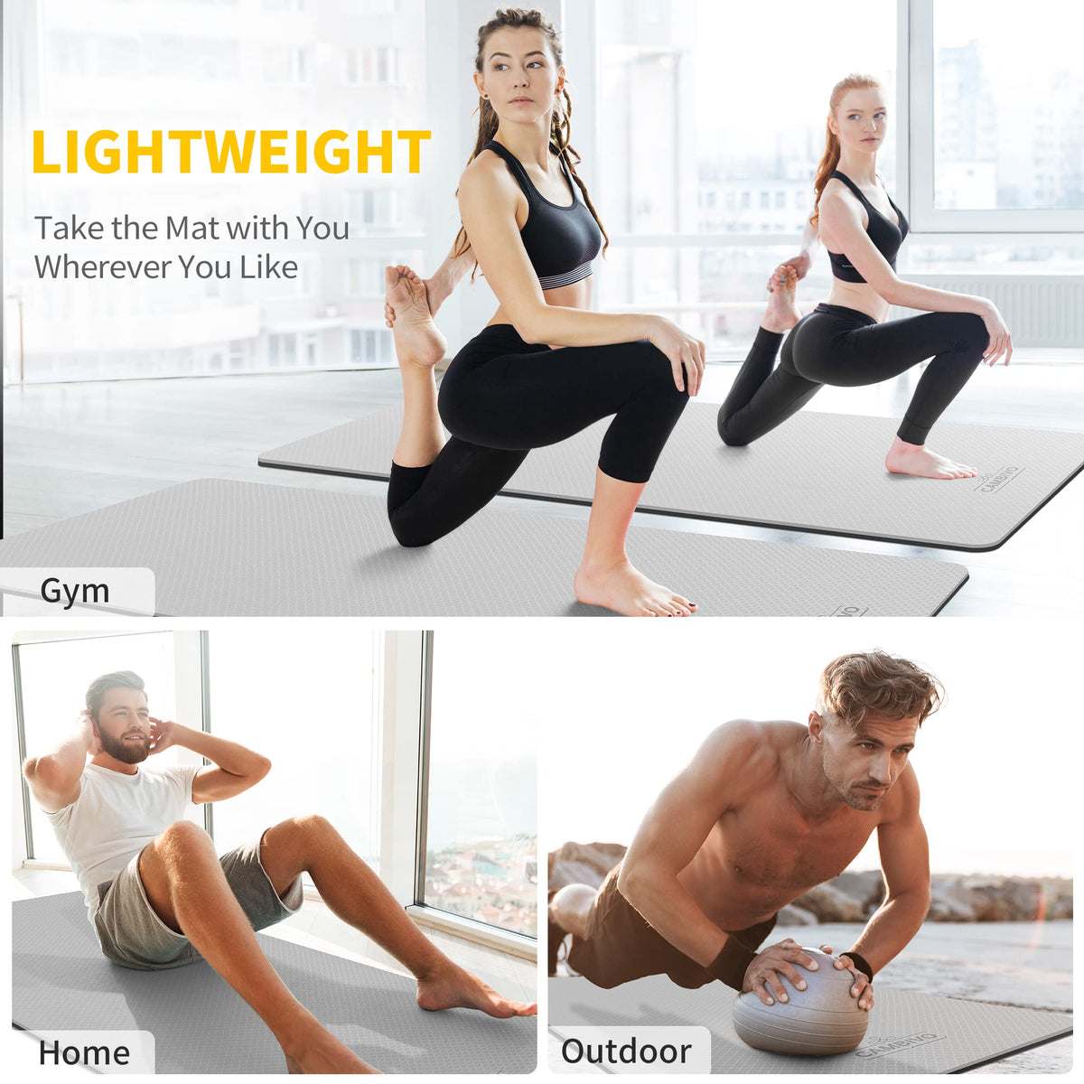 Extra Wide Yoga Mat for Women and Men (72" x 32" x 6mm / Gray)