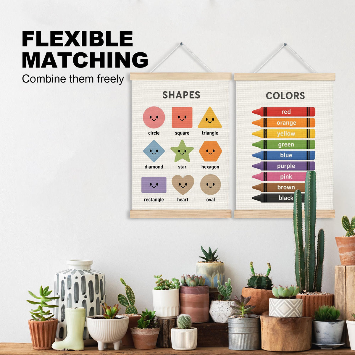 Colors and Shapes Art Classroom Wall Art Hanging Poster 2 Pack 12x16 (Alphabet-4)