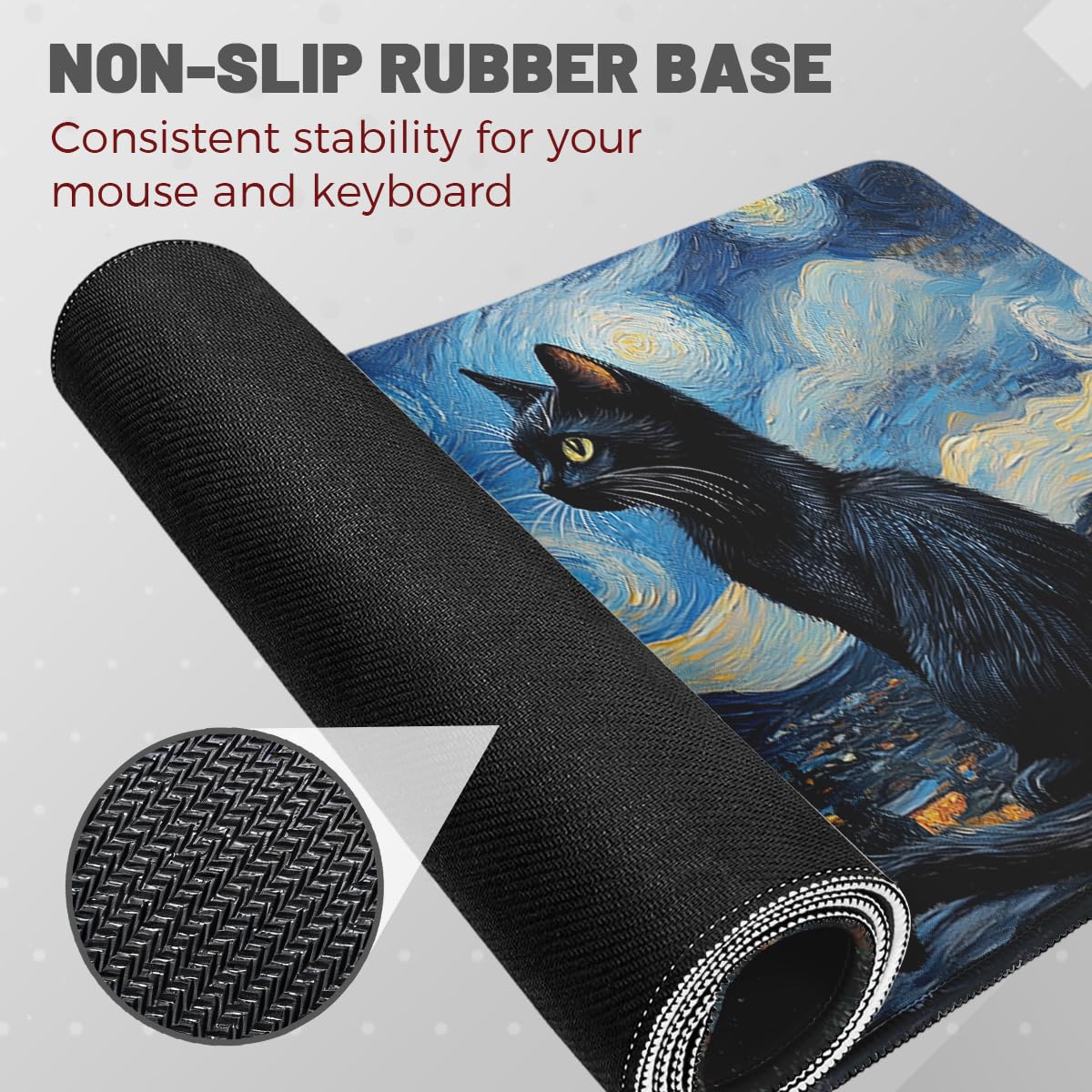 Black Cat Large Gaming Mouse Pad Moon Celestial Starry Night Art Desk Mat (Black Cat / 35.4L x 15.7W inches)