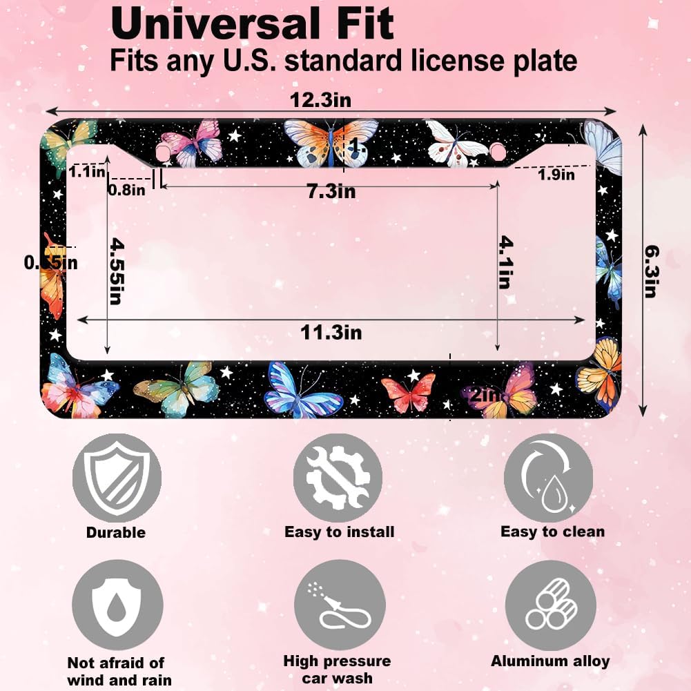 Colorful Butterflies License Plate Frame for Women 1Pc Car Tag (for Butterfly-Colorful-1p)