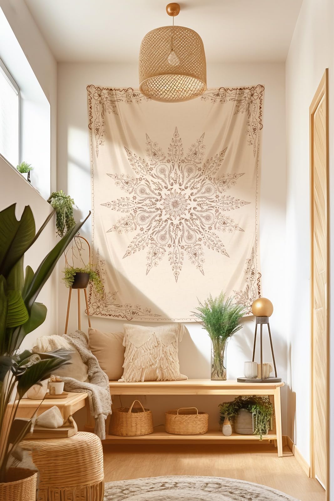 Floral Tapestry Wall Hanging Cute (59.1"L x 49.2"W / Flaxen)