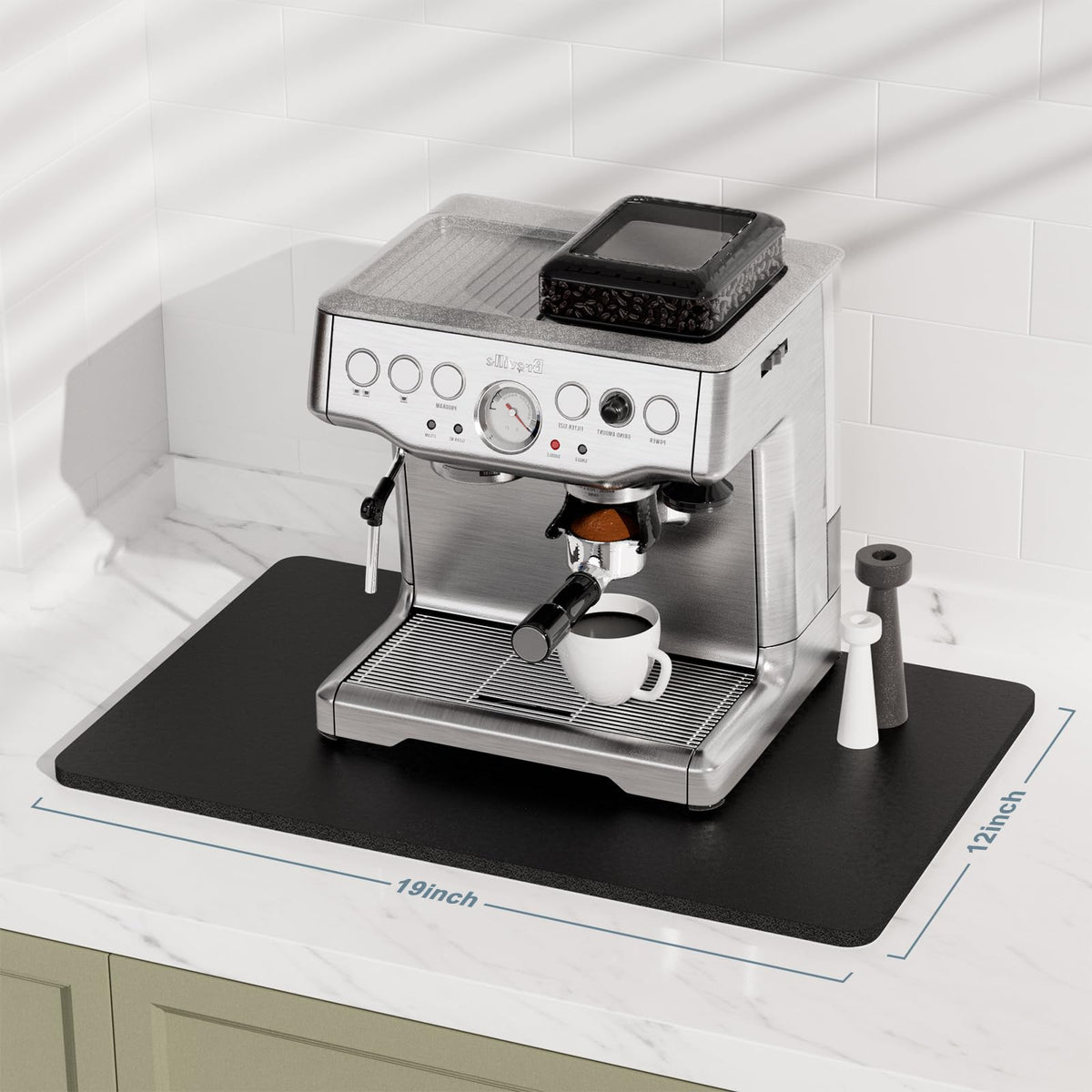 Coffee Mat 12" x 19" Coffee Bar Mats for Espresso Machine Station Accessories and Organizer (A-Jet Black / 12" x 19")