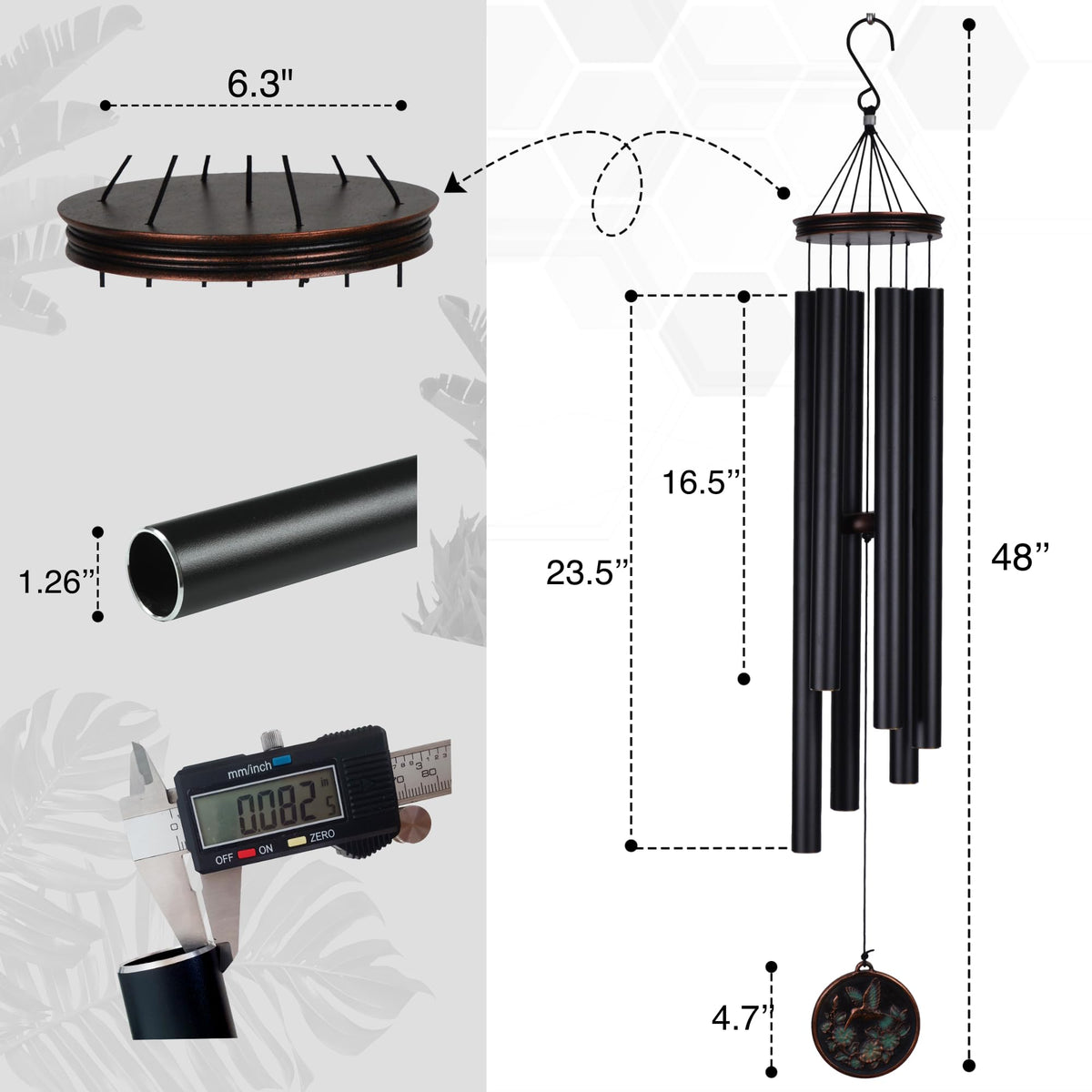Large Wind Chimes for Outside Deep Tone (46" Hummingbird)