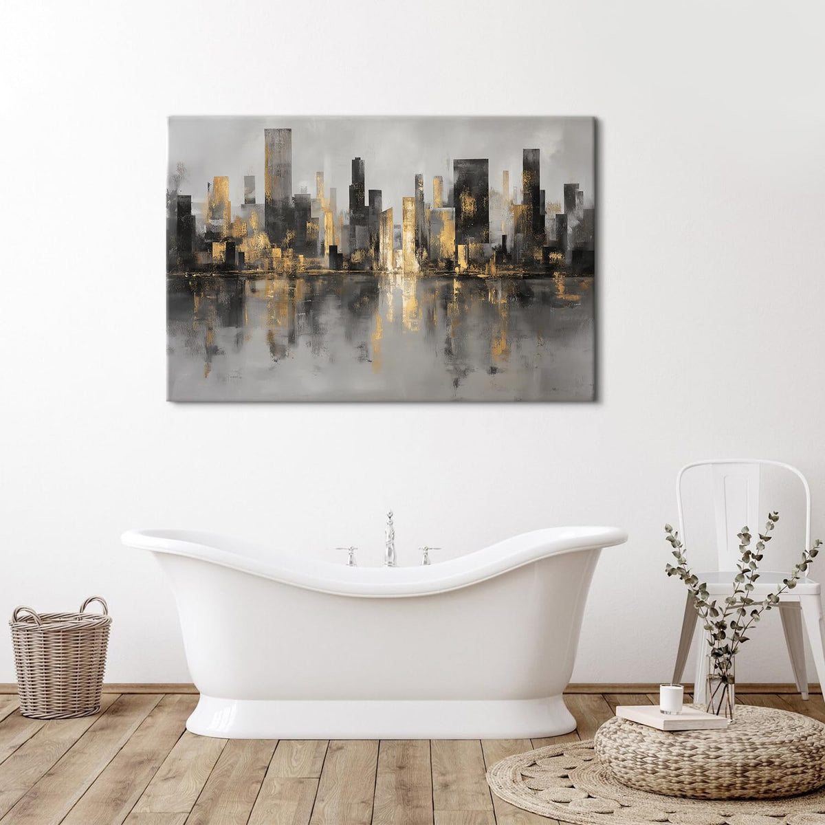 Abstract New York Skyline Wall Art Modern Black and Gold City Canvas Prints NYC Skyline Paintings Grey Contemporary Cityscape Framed Artwork for LIving Room Bedroom Office Home Decorations 32x48 (48"L x 32"W / New York)