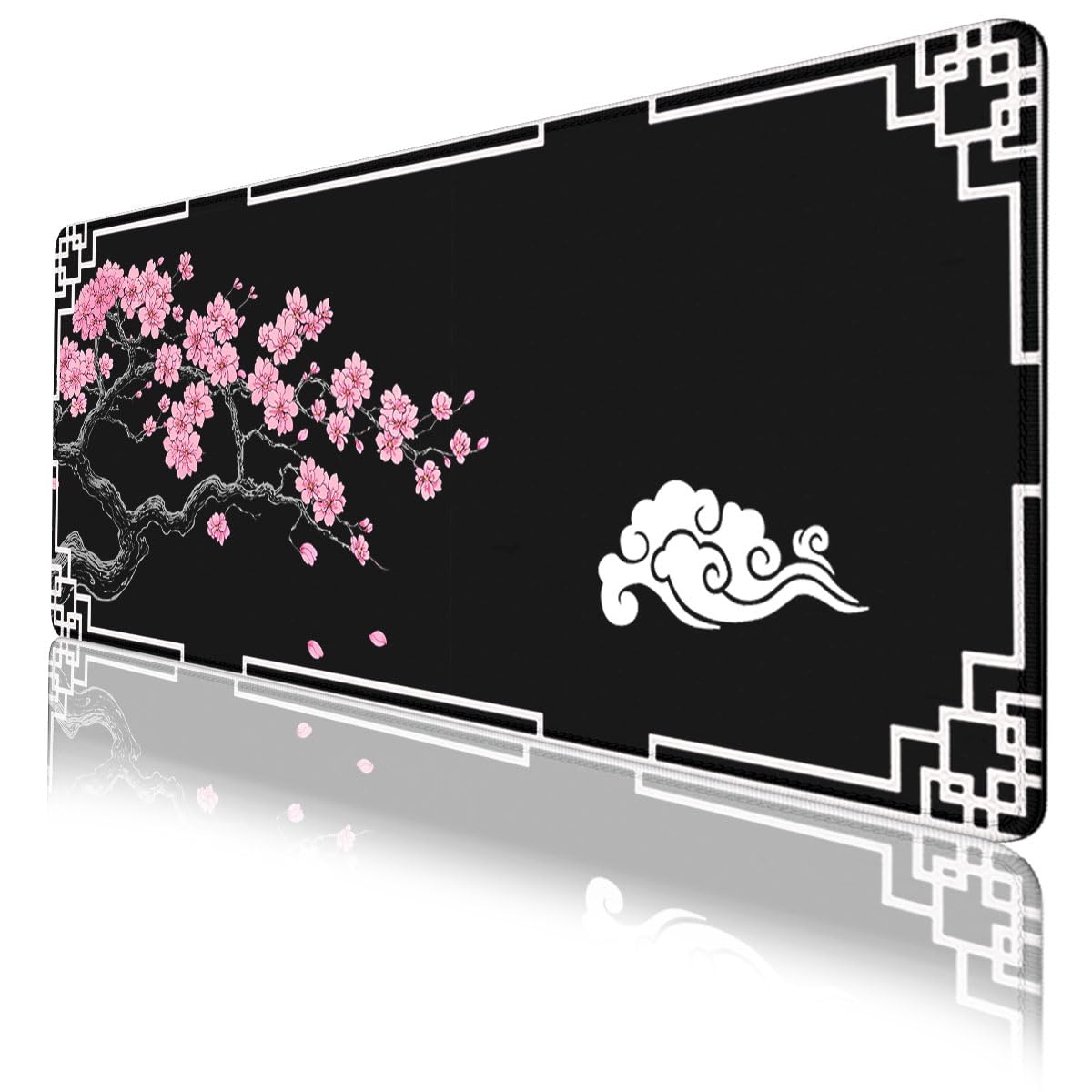 Cherry Blossom Gaming Mouse Pad Oriental Black Zen Art Extended Mousepad Waterproof Stitched Edges Rubber Base Non (31.5" x 11.8" / Cherry Blossom)