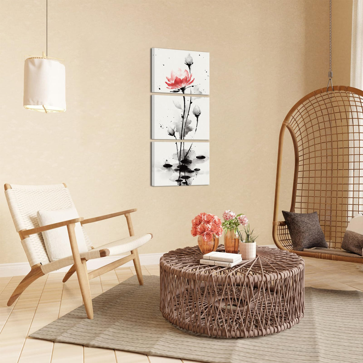 Traditional Chinese Painting Watercolor Lotus Flowers Canvas Prints Zen Water Lily Art Pictures Decor (Red)