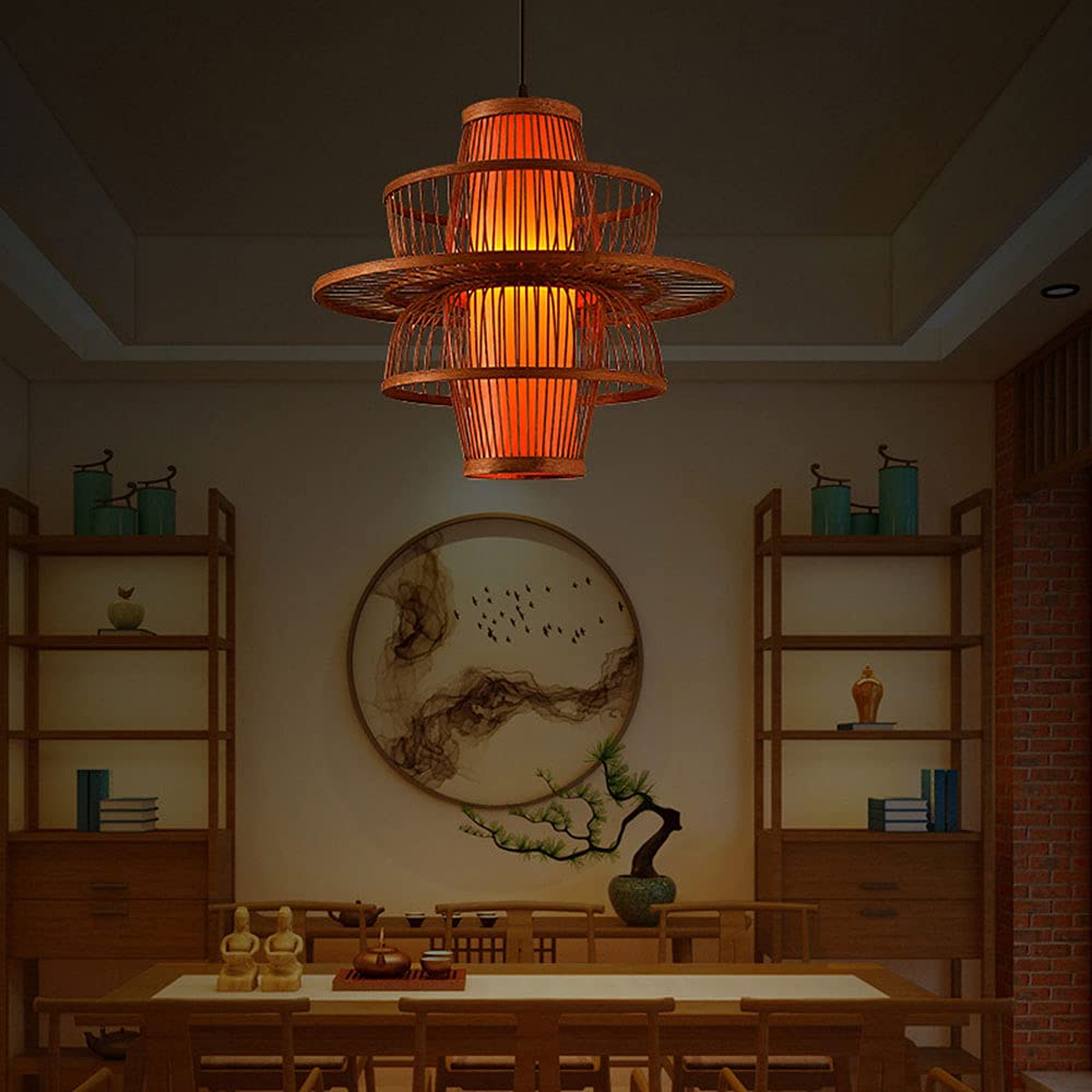 Red Tower Shape Chandelier Lamp Wooden Ceiling Pendant Light (50*45cm)