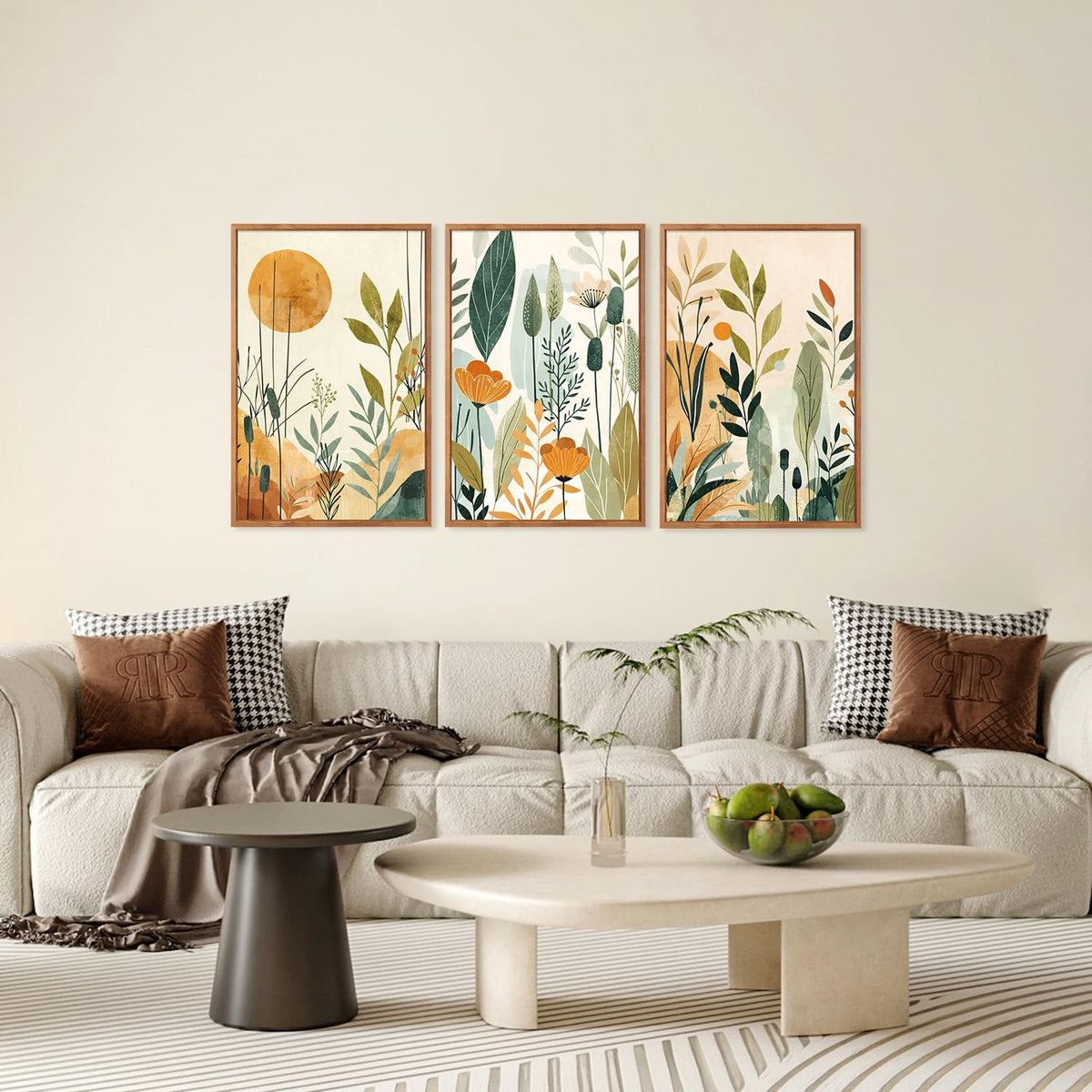 Framed Boho Floral Botanical Wall Art Wildflower Poster 24”x36” x3 (Boho floral / 24"L x 36"W)