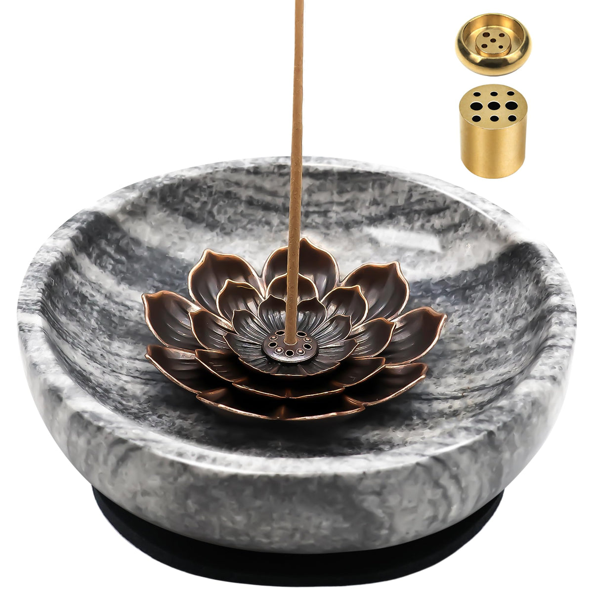 SuperLarge Handmade Natural Marble Incense Holder for Sticks and Cones (Gray / Large)