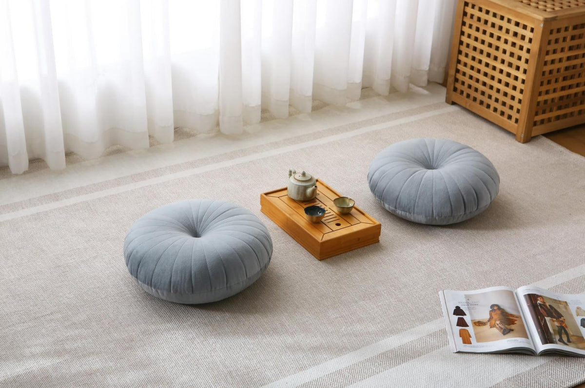 Floor Pillow Meditation Cushion Round Large Floor Pillows Seating for Adults (Grey / 18inches)