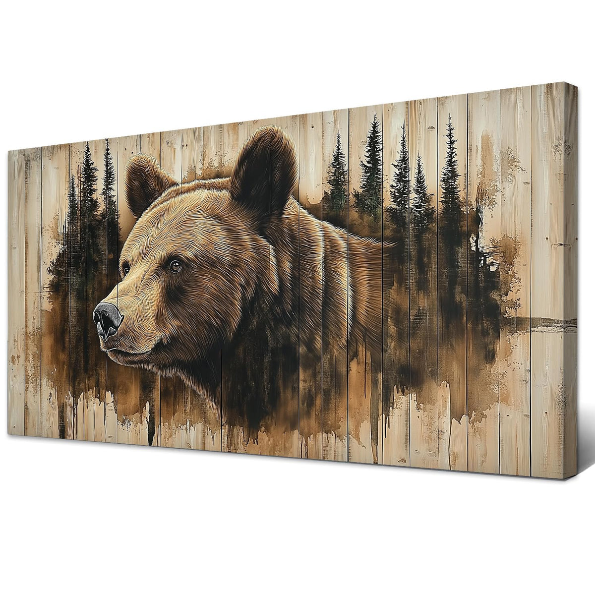 Farmhouse Bear Canvas Wall Art Rustic Bear Picture Wall Decor Living Room Cabin Decorations Forest Wildlife Animal Painting Vintage Grizzly Poster Prints for Kitchen Home Decor Woodland Artwork 30x60” (60"x30"x1 / BEAR)