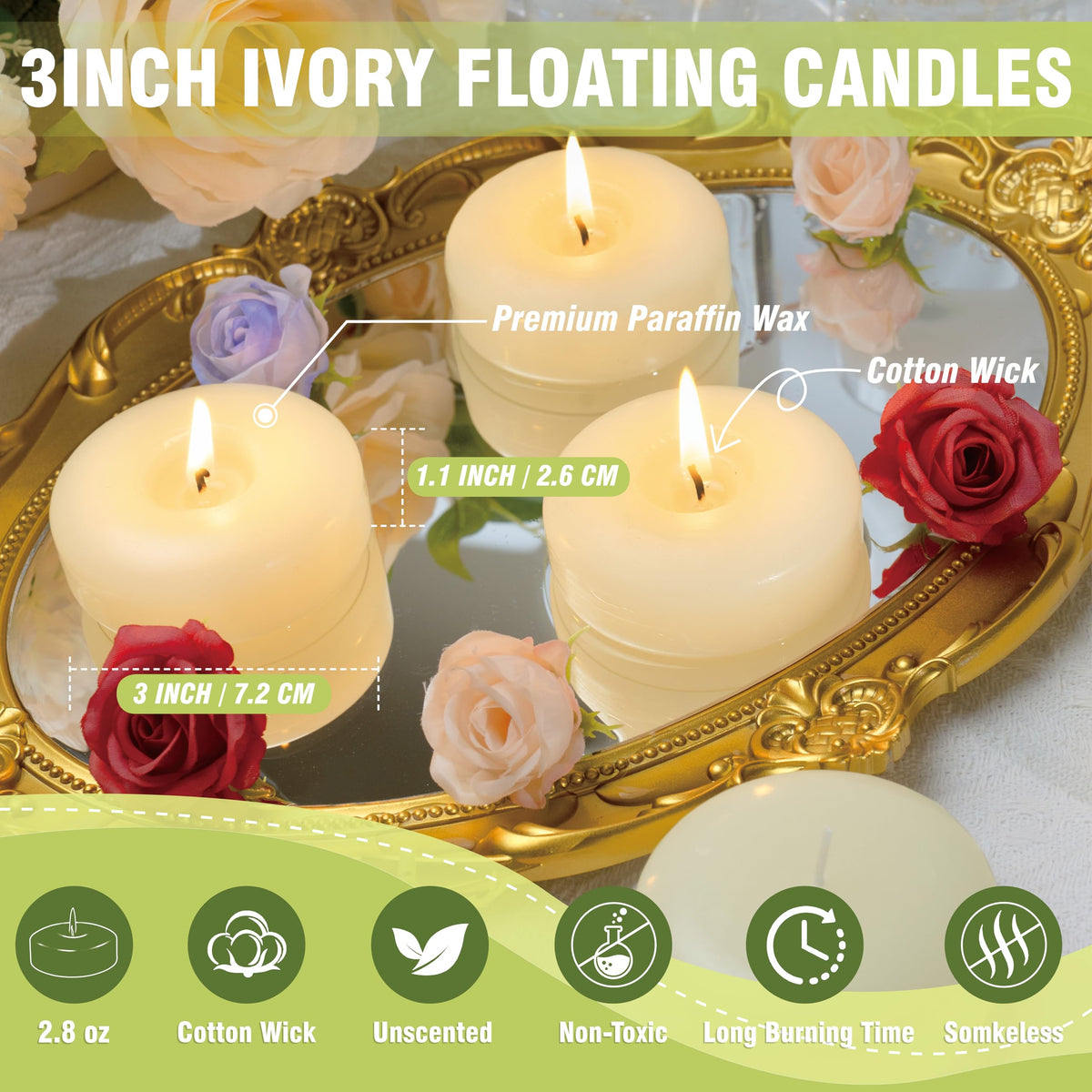 Ivory Floating Candles 3 (12-Ivory / 12 Pack)