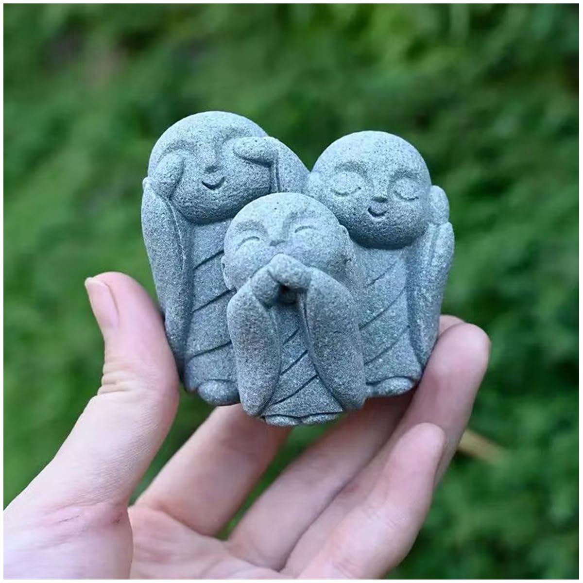 Japanese Aquarium Monk Statue Zen Buddha Statues Asian Sandstone Sculpture for Wealth Good Luck Home Fish Tank Decor (F)