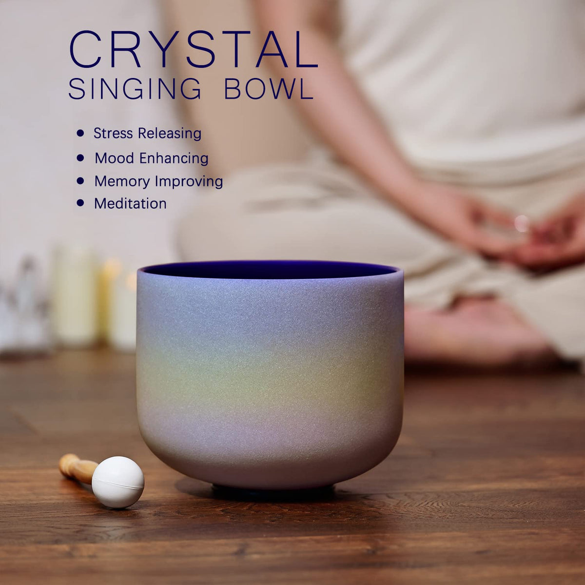 8 Inch Rainbow Color Frosted Quartz Crystal Singing Bowl 440HZ A Note (8 Inch / A Note)