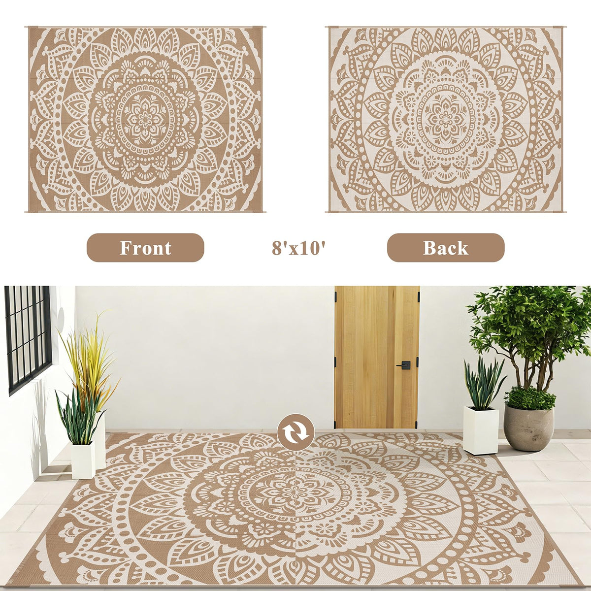 Waterproof Outdoor Rug 8'x10' Brown (Flower Brown / 8' x 10')